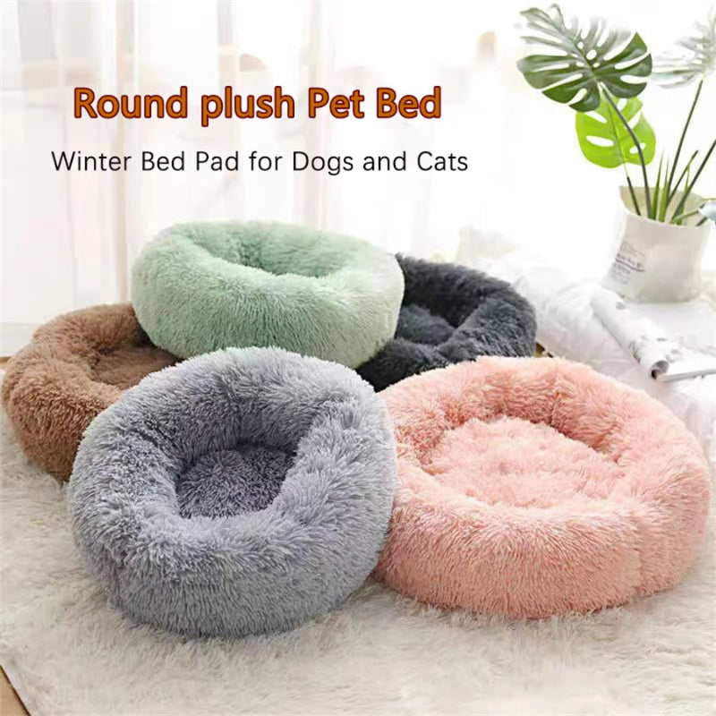 Winter Round Plush Pet Bed for dogs and cats