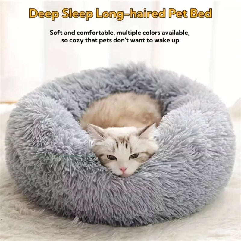 Winter Round Plush Pet Bed for dogs and cats
