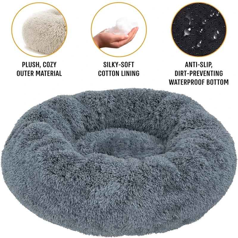 Ultra-Soft Winter Round Plush Pet Bed for Larger Pets