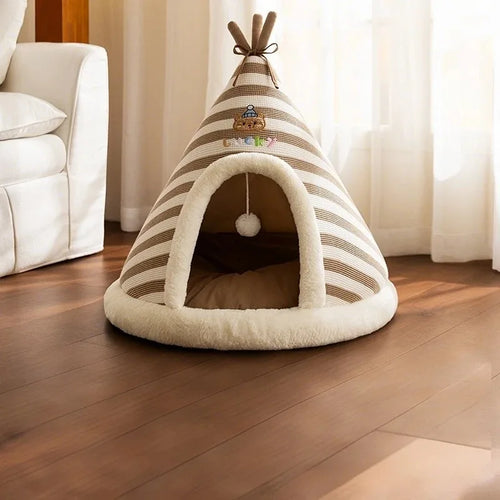 Self-Warming Plush Cat Tent Bed