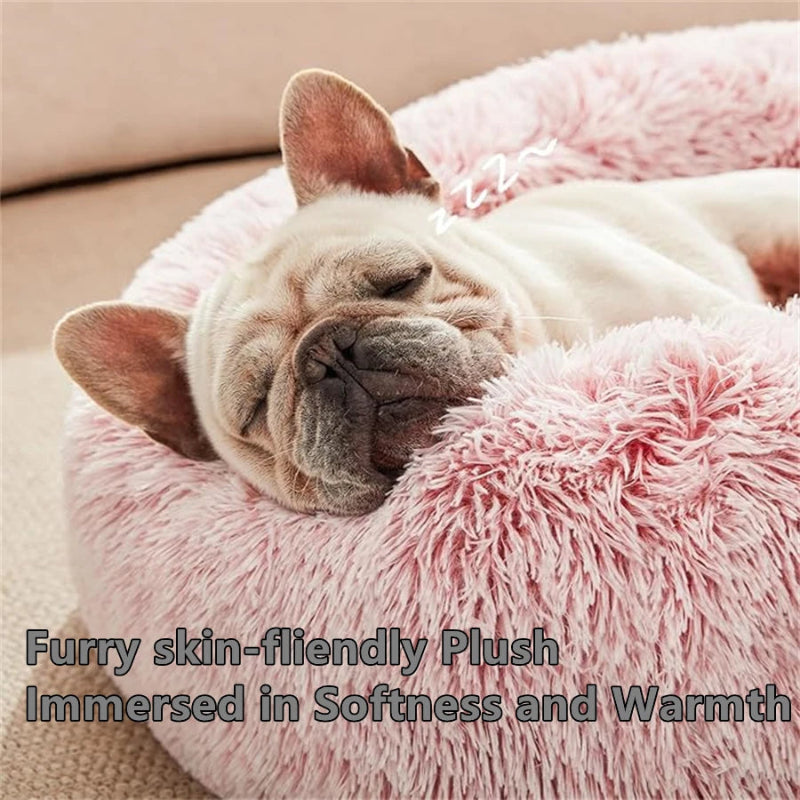 Winter Round Plush Pet Bed for dogs and cats
