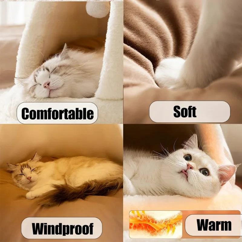 Self-Warming Plush Cat Tent Bed
