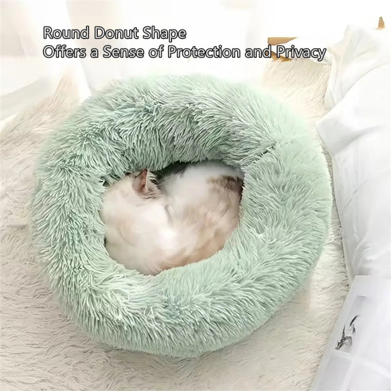 Winter Round Plush Pet Bed for dogs and cats