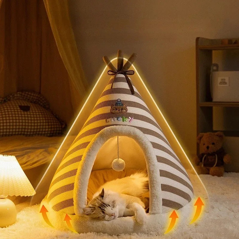 Self-Warming Plush Cat Tent Bed