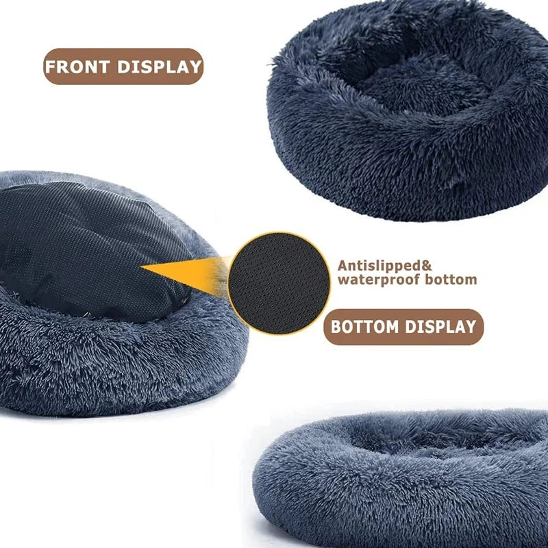 Ultra-Soft Winter Round Plush Pet Bed for Larger Pets