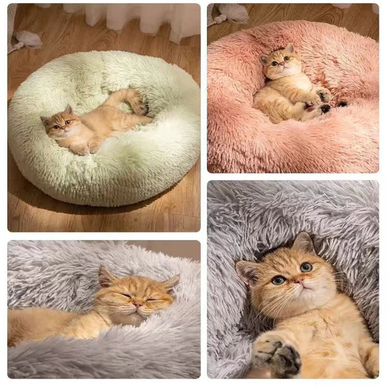 Winter Round Plush Pet Bed for dogs and cats
